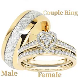 Couple Rings for Women Trendy Heart Moissanite Gold Promise Wedding Engagement Set Mens Stainless Steel Anillos