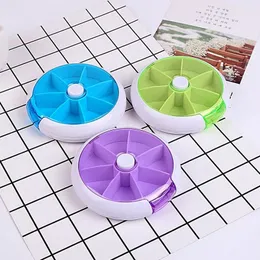 Round Seven Grids Per Week Rotating Combined Pill Box Medicine Classification Portable 7 Grid Plastic Carryon Storage Convenient for Travel W0185