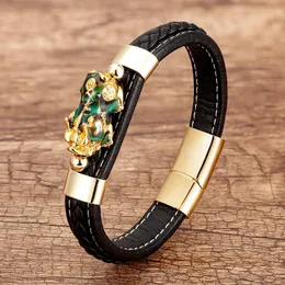 Unique Pixiu Guardian Bracelet Bring Luck Wealth Charm Bracelets For Men Chinese Fengshui Wristband Unisex Leather Bangles