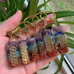 7 Chakras OrgoneKey Rings Keychain Energy Orgonite Crystal Stone Healing Amulet Key Clasp for Car Meditation Reiki OM Lucky Gift