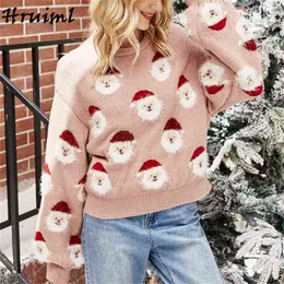 Kobieta Swetry Santa Claus Design Z Długim Rękawem O Neck Swetry Kobiet Sweter Jesień Zima Dzianiny Topy Casual Sueter Mujer 210513