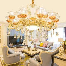 Nordic Luxury Gold Crystal LED Ceiling Cemelyer Loft Villa Luster Pendant Lampa Vardagsrum El Hall Decor Hängande lampor Ljuskronor