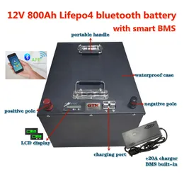 LifePO4 12.8V 800AH Bateria de lítio BMS com aplicativo de controle remoto para Caravan RV Inversor Solar Backup Power Boat + 20A carregador