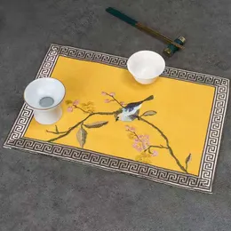 Custom Fine Embroidery Flower Birds Placemats Rectangle Home Hotel Dining Table Mat Bowl Coffee Chinese Tableware Insulation Pad 30x40 cm