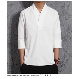 Drop Men Solid Harajuku Summer Shirts Streetwear Linen Shirt Mens Fashions Male Chinese Style Vintage White 210809