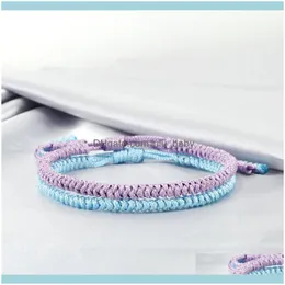 Tennis biżuteria 2pcs ręcznie robiona pleciona bransoletka prosta niebieska linowa węzły Lucky Bracelets Banles dla kobiet mężczyzn Tybetańska biżuteria Girl Girl Dift