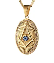 Rostfritt stål Ag Masonic Evil Evee Charm Hängsmycke Alla Seeing Eyes Broderity Ny Ankomst Unik FreeMason Masonary Halsband Smycken Guldplätering