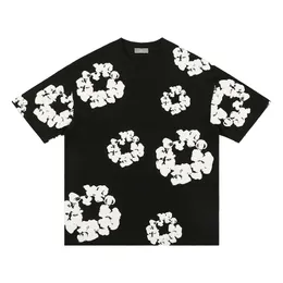 Camisetas de manga corta con estampado de flores de Hip Hop, camiseta de verano de algodón de gran tamaño para hombre, ropa de calle Retro holgada, camiseta de cuello redondo