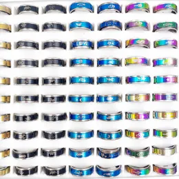 Fashion 100Pcs/Lot Stainless Steel Spinner Ring Turn The Band Charm Mixed Style Worry Anxiety Decompression Moon Star Love Women Men Finger Rings Party Jewelry Gifts