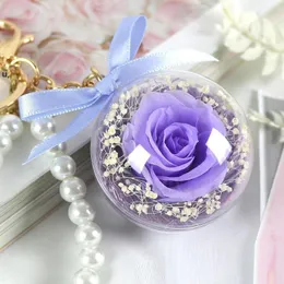 DHL Wieczny Kwiat Brelok Czysta Akrylowa Kula Przezroczysta Kula 5 CM Rose Key Ring Valentines Gift Wedding Favors RRE12302