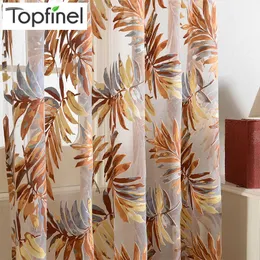 Topfinel Tropical Leaves Sheer Curtain for Living Room Bedroom Printed Decorative Curtain Tulle for Window Treatments Voile 210712