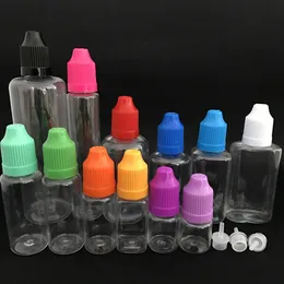 Bottiglia di ago in plastica vuota in PET da 3 ml 5 ml 10 ml 15 ml 20 ml Bottiglie contagocce liquide per succo di olio con tappo a prova di bambino