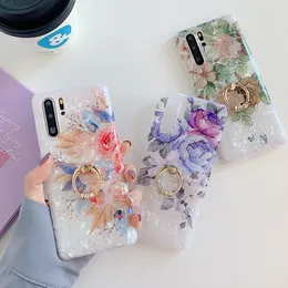 Dream Shell Telefon Väskor för Huawei P40 P30 P20 Pro Lite Mate 20 Pro med fingerring Mjuk vintage blomma baksida