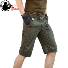 Militär kortbyxor Män Uniform Kläder Kamouflage Bermuda Bomull Sommar Multi Pocket Cargo Shorts Manlig Army Style Green 210518