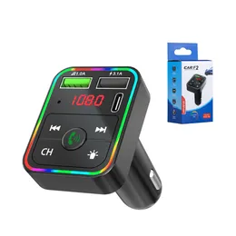 F2 Bluetooth Car Kit FM Transmitter MP3 Muisc Player Handsfree Wireless PD Quick Fast Cars Charger 3.1A Support TF Card USB BT RGB LED Lamp