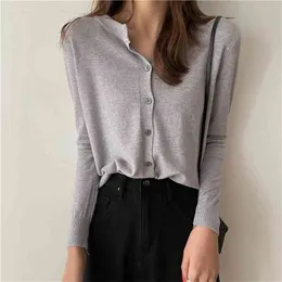 Students Brief High Waist Knitted Sexy Streetwear Chic Korean O-Neck All Match Solid Slim Cardigans Sweaters 210525