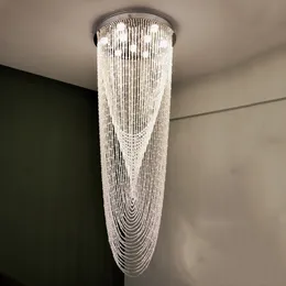 Lyxig trappa ljuskrona Lighting Crystal Tassel Inomhus Restaurang Lobby Cristal Lights Living Room Loft Hängande Lam