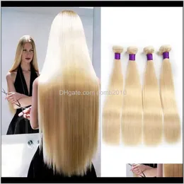 Brazilian Straight Hair Weaves Double Wefts 100G/Pc 613 Russian Blonde Color 100Percent Human Remy Hair Extensions Qc875 Tmh5Z