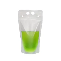 DHL Ship 500ML Clear Drink Pouches Bag With Straw Reclosable Zipper Heavy Duty Hand-held Translucent Stand-up Plastic Pouches Bags