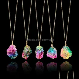 & Pendants Jewelry Candy Natural Crystal Chakra Rock Irregar Design Rainbow Stone Necklace Gold Chain Quartz Pendant Necklaces Drop Delivery