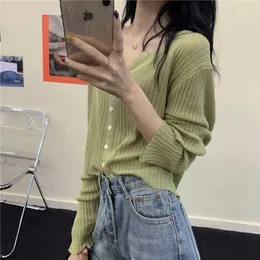 Cardigan Women Cropped Solid Long Sleeve Basic Korean Style Ins Ladies Sweet Knitting New Sun-proof Slim Leisure All-match Daily Y0825