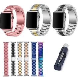 Luxury Mens Women Smart Watches Metal Bracelet Stainless Steel Strap for Apple Watch Bands iwatch Series 6 5 4 3 38 40 42 44mm Wristband Band Belt Adjust Buckle Tool 504F