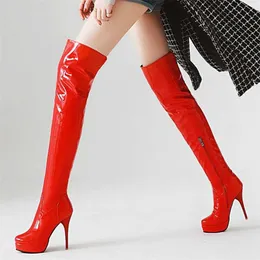 Onsoyours Donna Stivali Classico Moda Plateau Tacco Alto Stivali al Ginocchio Autunno Inverno Scamosciato Pelle Lunghi Stivali B Marrone 43 EU