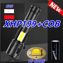 Latarki pochodni 500000 GLALE Super XHP199 Cob Mocne LED Torch Wysoka moc USB