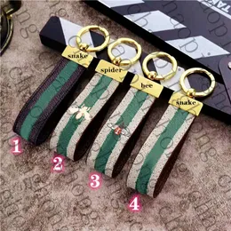 Official Luxury Fashion Designer Floral Insect Print Straps Handmade PU Leather Car Keychain Women Bag Charm Pendant Accessories