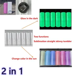 20 oz Süblimasyon Düz Tumbler Karanlıkta Glow ve UV Renk Değiştirme Tumblers 2 katlı Vaccum Yalıtımlı Kahve Kupa Express