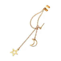 Hip Hop Star Moon Tassel Chain Earrings Set For Women Gold