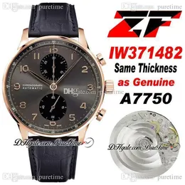 2021 ZFF 371482 ETA A7750 Otomatik Chronograph Erkek İzle Gül Altın Kahverengi Siyah Kadran Deri Süper Sürüm Kronometre Saatler (Orijinal Aynı Kalınlık) Puretime