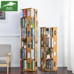 Hooks Rails Simple Revolving Bookcase Solid Wood Multi-Level Floor-Separated Skåp