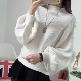 Autumn Winter Women's Jsweater Korean Style Solid Color Bat Type Long Sleeve Sweater Loose High Neck Pullover Sweaters GX287 210507