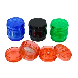 Grinder in plastica per fumatori a forma di tamburo classico Diametro 44/55/60 MM 3 dimensioni alte 4 strati Smerigliatrici per erbe durevoli Colore della miscela all'ingrosso