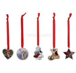 Dhl50pcs pingentes sublimação diy branco em branco kirsite metal na moda círculo de natal árvore amor pendurado decoração