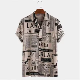 Men Shirts Fashion Vintage spaper Print s 65% Cotton Casual Holiday Short Sleeve For Hawaiian Shirt 210809