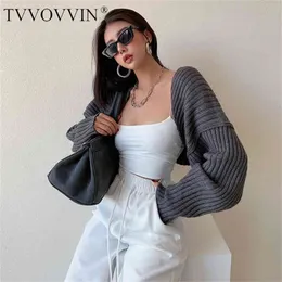 TVVOVVIN Street Beat Bat Sleeve Shawl Cardigan Women's Short Knitted Long Sweater Tops A97K 210914