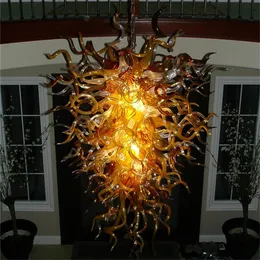 Italien Hängsmycke Lampor Retro Crystal Chandelier Custom Made Hand Blåst Glas Taklampor med LED-källa Amber Color 28 med 48 inches