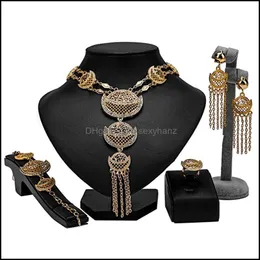 Orecchini Collana Set di gioielli 2021 Dubai Set da sposa in oro Nigeriano Matrimonio Donna Aessories Dichiarazione all'ingrosso Consegna di goccia Gk7Ux