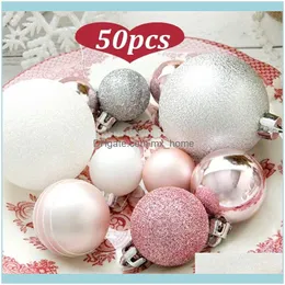 お祝いパーティー用品ガーデン50ピンク/色の混合ボールプラスチックボールの装飾品箱ホームツリーペンダントクリスマス装飾201127 D