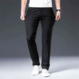 Mens Summer Pant Light Fashion Stretch Spandex Straight Trouser Classic Dress Non-iron Black Beige Formal Husband Male 210715