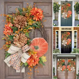 ハロウィーンの装飾ドアの花輪秋秋カボチャガーランド素朴なグレープバインの正面ドアの装飾ホームガーデン農家H1020