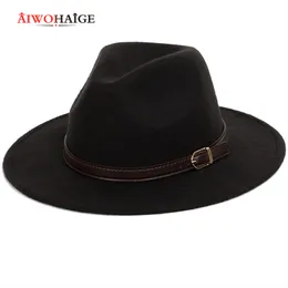 Bowler hat man men's fashion shallow fedora hats classic unisex solid color belt gold buckle large size caps 60CM wool warm male