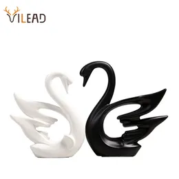 ViLead 2 шт. / Установлен керамическая пара лебединые фигурки Nordic черные белые украшения свадебные подарки креативные гостиной декор 210318