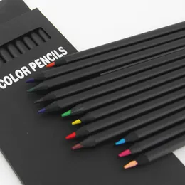12 st Pencil Packaging 12 Olika färger Färgpennor Kawaii School Black Wooden Pencils Snabb leverans
