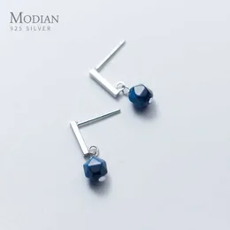 100% 925 Sterling Silver Blue Crystal Design Drop Kolczyki Dla Kobiet Dangle Earing Fashion Classic Oświadczenie Biżuteria 210707