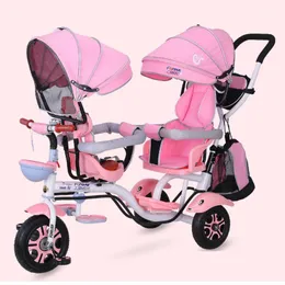 Strollers# 4 In 1 Twin Baby Stroller Children's Tricycle Double Seat Bicycle Infant Child TrolleyTravel Umbrella Carriage1-6Y1