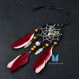 Piękny Dream Catcher Netto Rose and Red Feather Diy Reiki Room Decoration Prezent