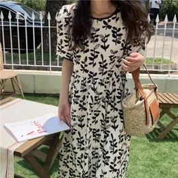 Vintage Floral Enkel Casual Short Puff Sleeve O-Neck Fashion Basic College Wind Japanese Style Women Dresses 210522